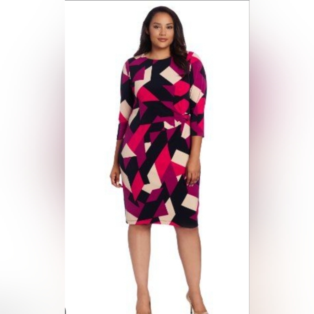 Jessica Howard Geometric Colorblock LS Dress Size 12 NWT (8124)